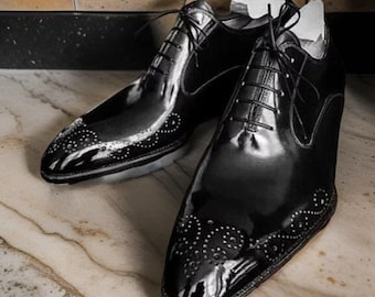 Men's Handmade Brogue Black Leather Formal Shoes