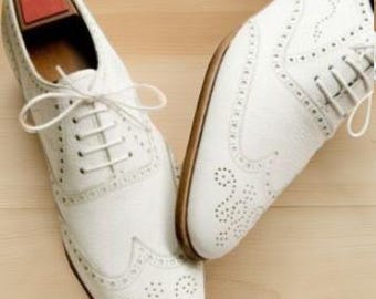 Handmade White Leather Oxford Shoes for Men