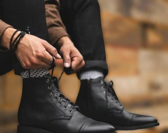 Handmade Black Leather Ankle Boots: Men's Winter Boots