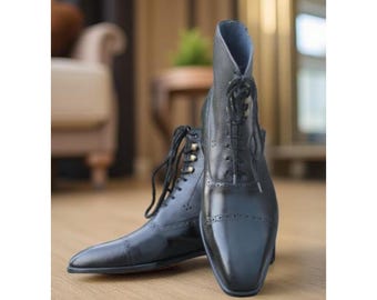 Handmade Men’s Black Leather Ankle Boots