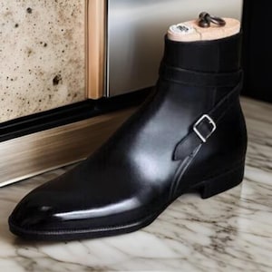 Handmade Men’s Jodhpur Boots – Black Cowhide Leather – Formal Ankle Dress Boots