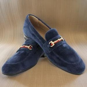 Handmade Men&#39;s Navy Blue Suede Leather Loafers – Elegant & Comfortable