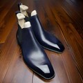 Handmade Men's Blue Leather Chelsea Wingtip Oxford Dress Boots