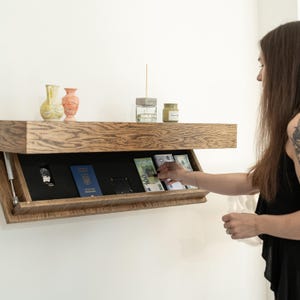 Modern Wood Veneer Floating Shelf Safe – Hidden Storage with Electronic Lock, MDF Secret Compartment for Valuables, Gift idea for him