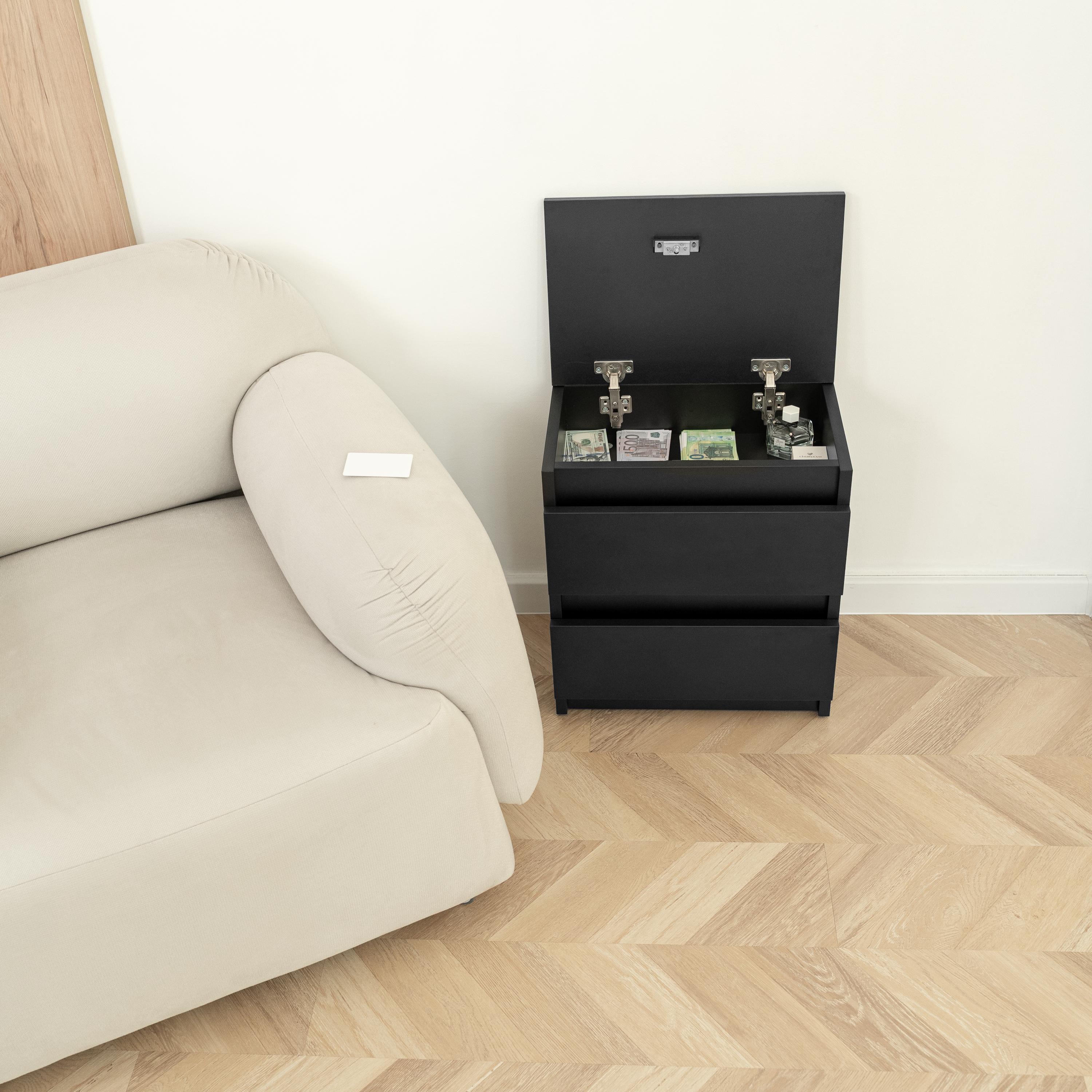 Nightstand with 2 Drawers & Hidden RFID Safe – Modern Bedside Cabinet for Secure Storage, Compact Bedroom Furniture