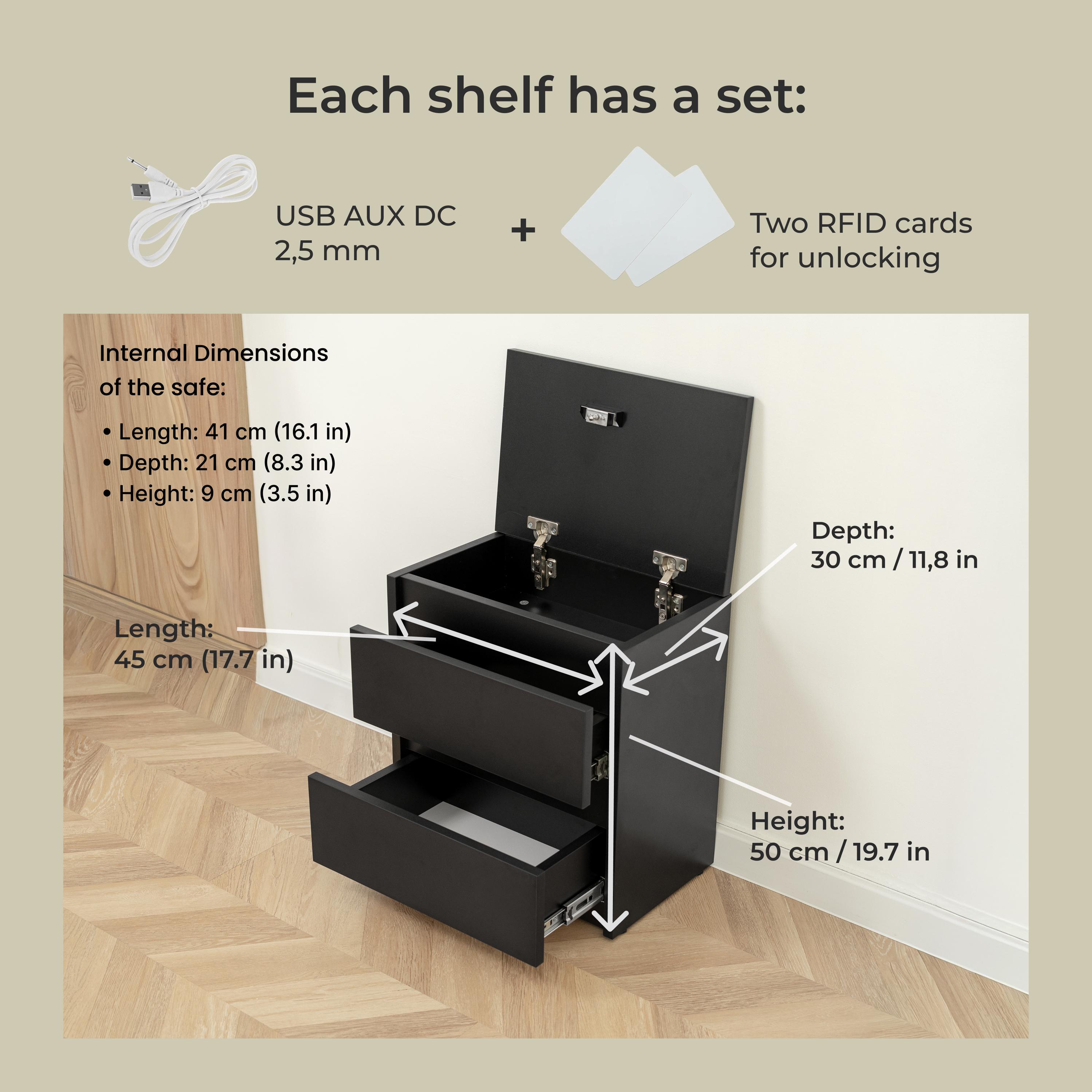 Nightstand with 2 Drawers & Hidden RFID Safe – Modern Bedside Cabinet for Secure Storage, Compact Bedroom Furniture