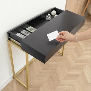 Minimalist Console Table with Hidden Safe Drawer, Modern Entryway Table with RFID Lock, Premium MDF and Steel Frame