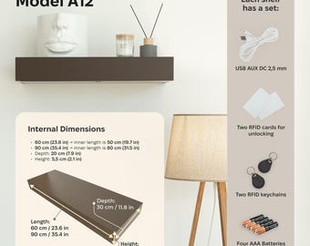 Hidden Wall Safe Shelf, Hidden Compartment with Keyless Card Lock, Concealed Storage Furniture
