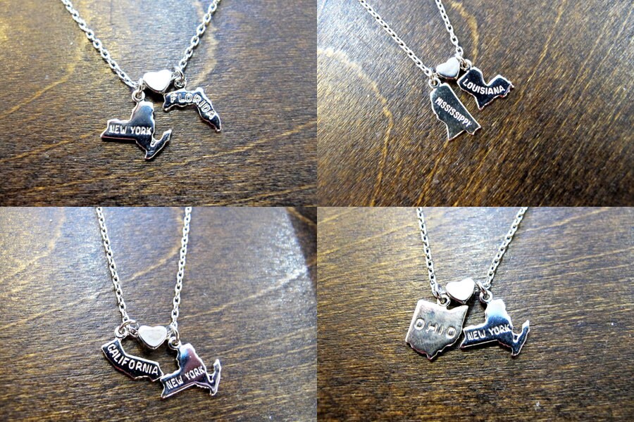 California Loves New York Silver Plated Charm Necklace You Etsy