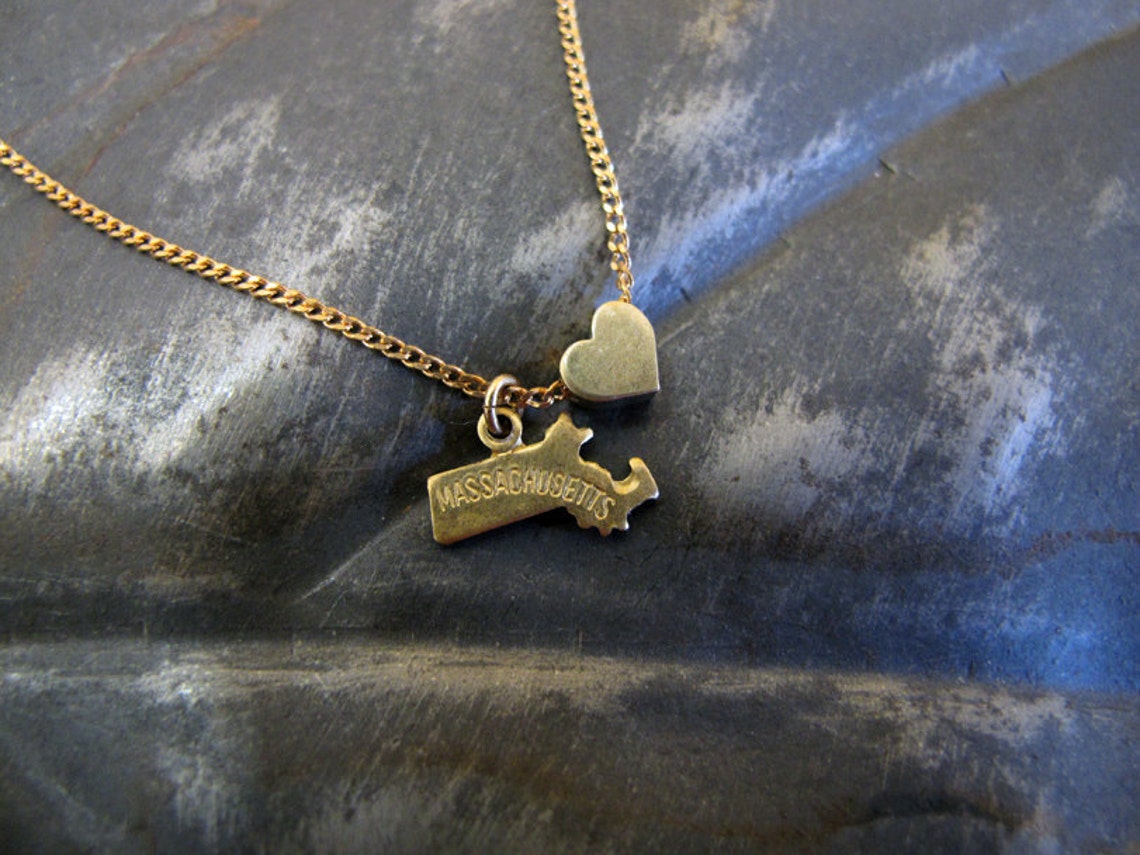 Massachusetts Love State Charm Necklace 18 Inches Etsy