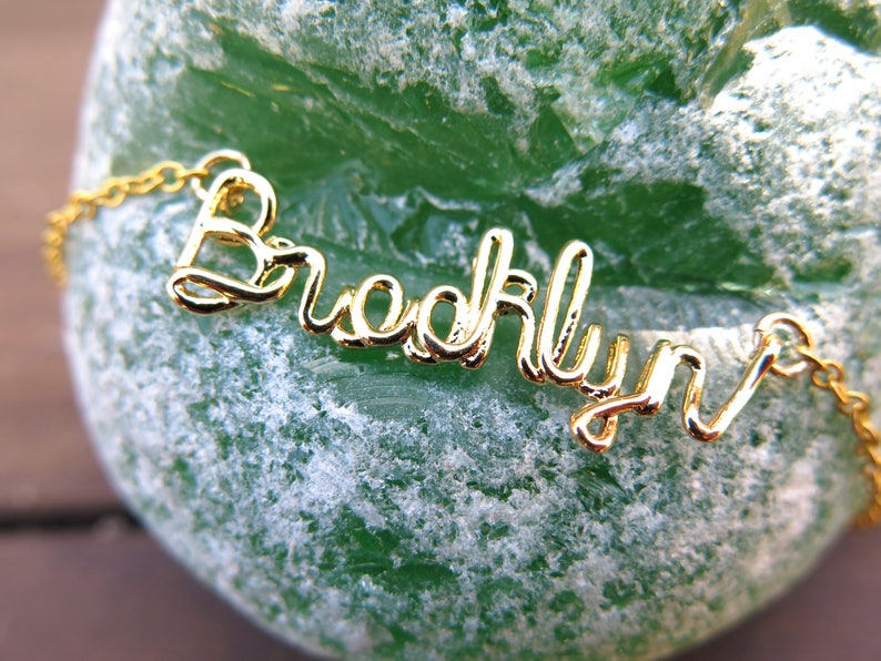 Brooklyn Wire Name Necklace Brass Gold Plated Rhodium Etsy