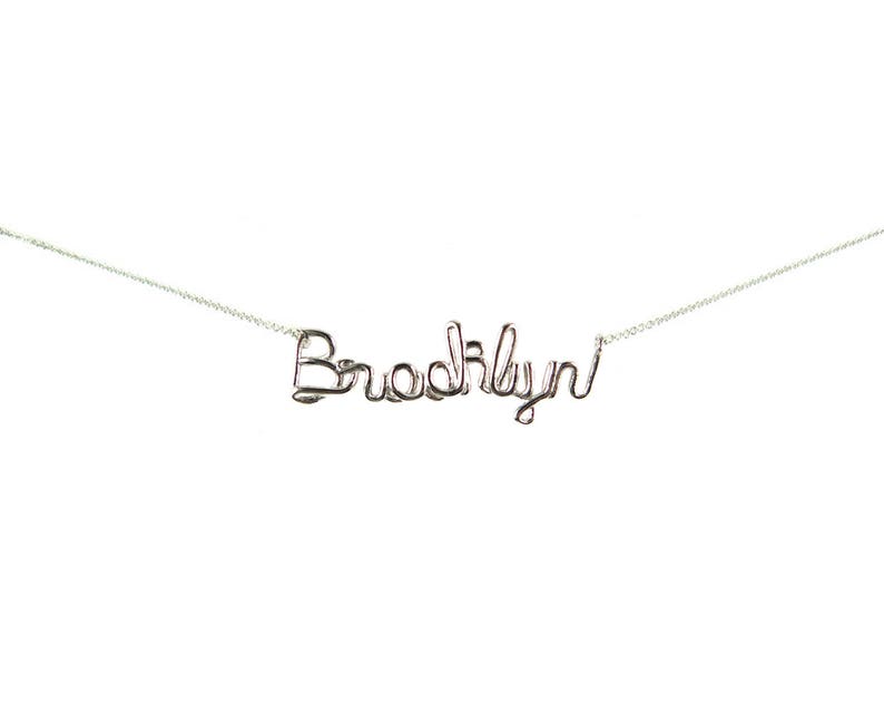 Brooklyn Wire Name Necklace Brass Gold Plated Rhodium Etsy