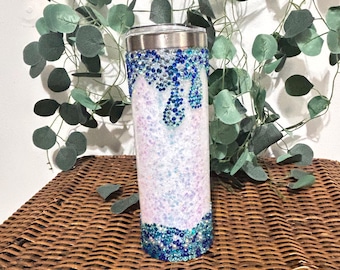 rhinestone encrusted stainless steel snow globe tumbler