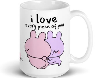 Taza con diseño de conejitos descarados de Asamimichan, taza de cerámica kawaii, regalo de aniversario o cumpleaños, taza personalizada.