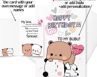 Biglietto di auguri di compleanno Bubu Dudu, regalo romantico per lei e per lui