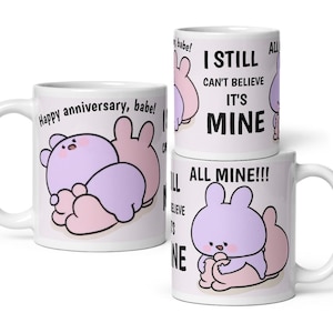 Asamimichan Cheeky Anniversary Gift : Kawaii Bunnies cup , Flirty mug for couples