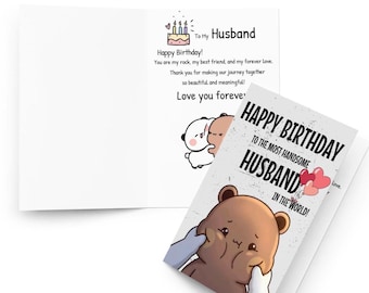 Bubu Dudu Birthday Card for Husband, Romantic Bear Couple Greeting Card