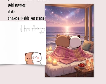Bubu Dudu Custom Anniversary card, Personalised gift for her him
