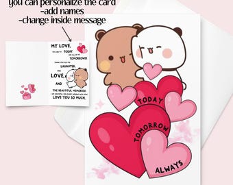 Bubu Dudu Anniversary card, Birthday gift, Custom Valentines day card