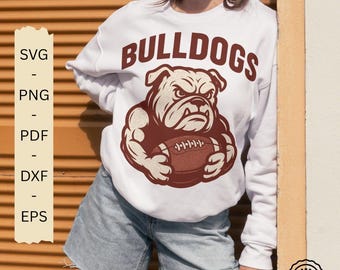 Bulldogs football svg team logo cut files,bulldog mascot svg, school team football shirt design,game day bulldog, football svg png