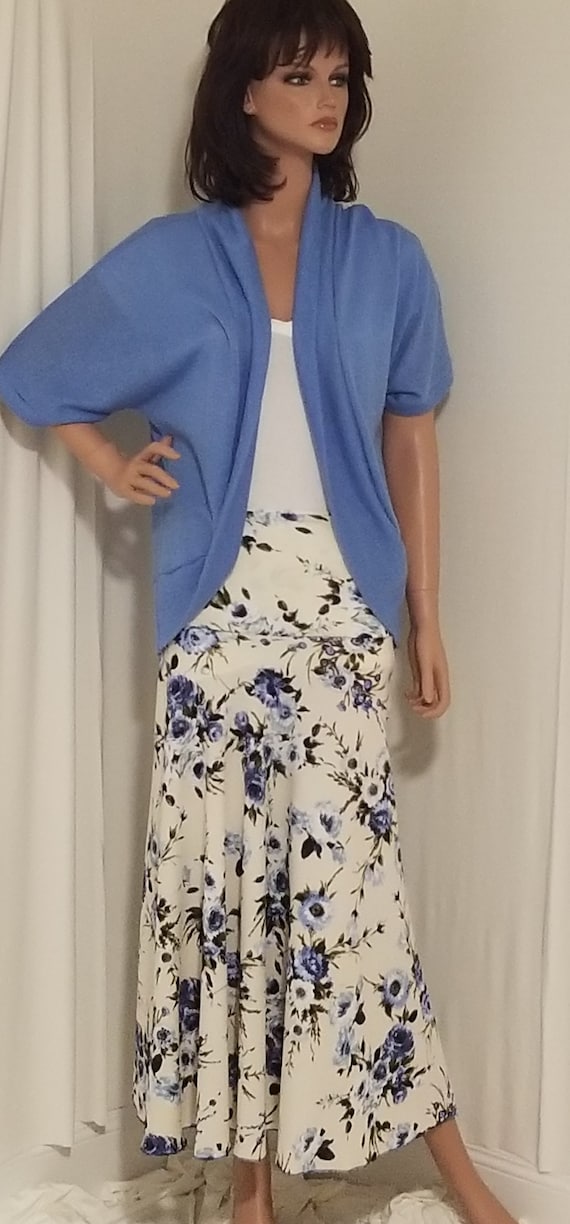 Ladies Blue and White Floral POLYESTER Stretch Double Knit Jersey