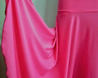 Ladies' Modest Solid Bright PINK Polyester Spandex Stretch Knit Jersey Maxi Skirt for Missionary, Travel or Leisure, S/M, 38"long