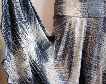 Ladies' SILVER Grey Sparkle Poly Spandex Stretch Knit Jersey Maxi Skirt for Missionary,Travel or Leisure, M/L, 36"Long