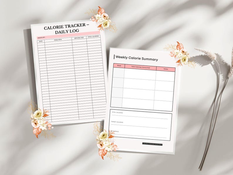 Calorie Tracker Printable | Daily Calorie Log PDF | Weekly Calorie ...