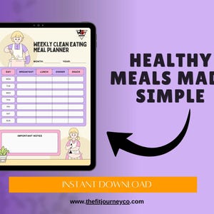 Weekly Clean Eating Meal Planner PDF, Healthy Meal Prep Tracker Printable, Macro Food Log Template, Cute Fitness Planner Insert A4