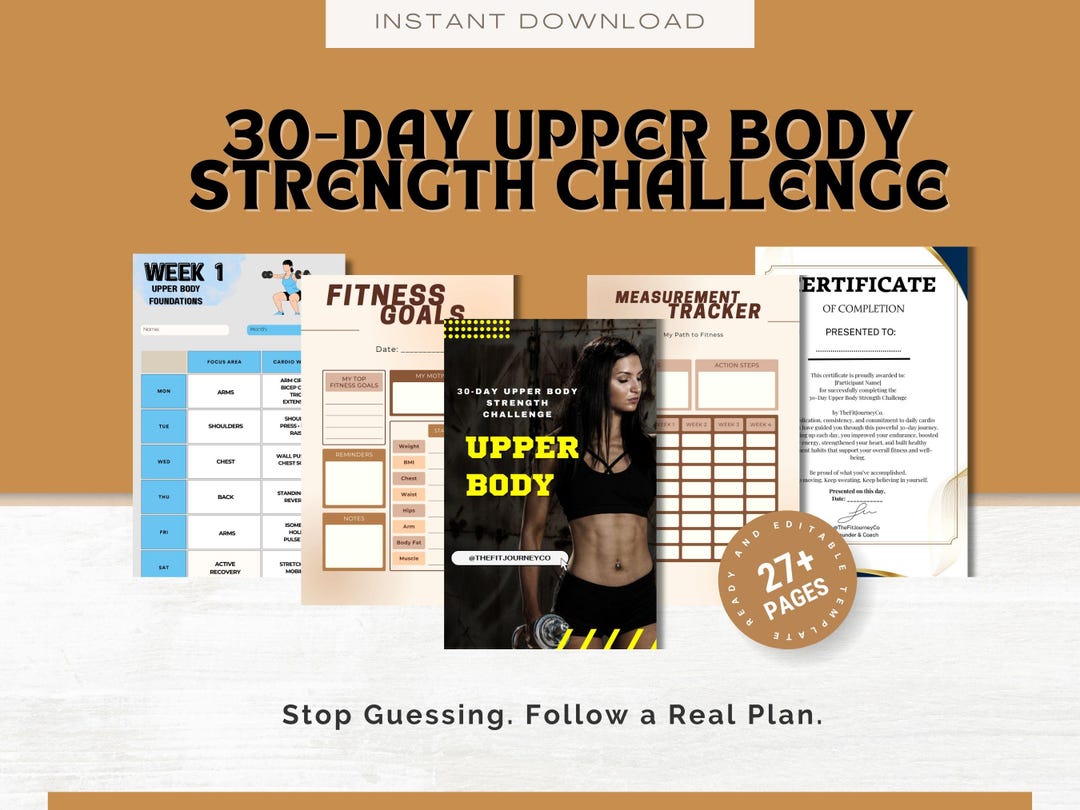 30-day Upper Body Strength Challenge PDF — Printable Workout Plan for ...