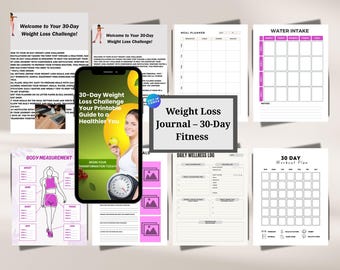 30-Day Weight Loss Challenge Printable for Women - Fitness Planner & Tracker PDF