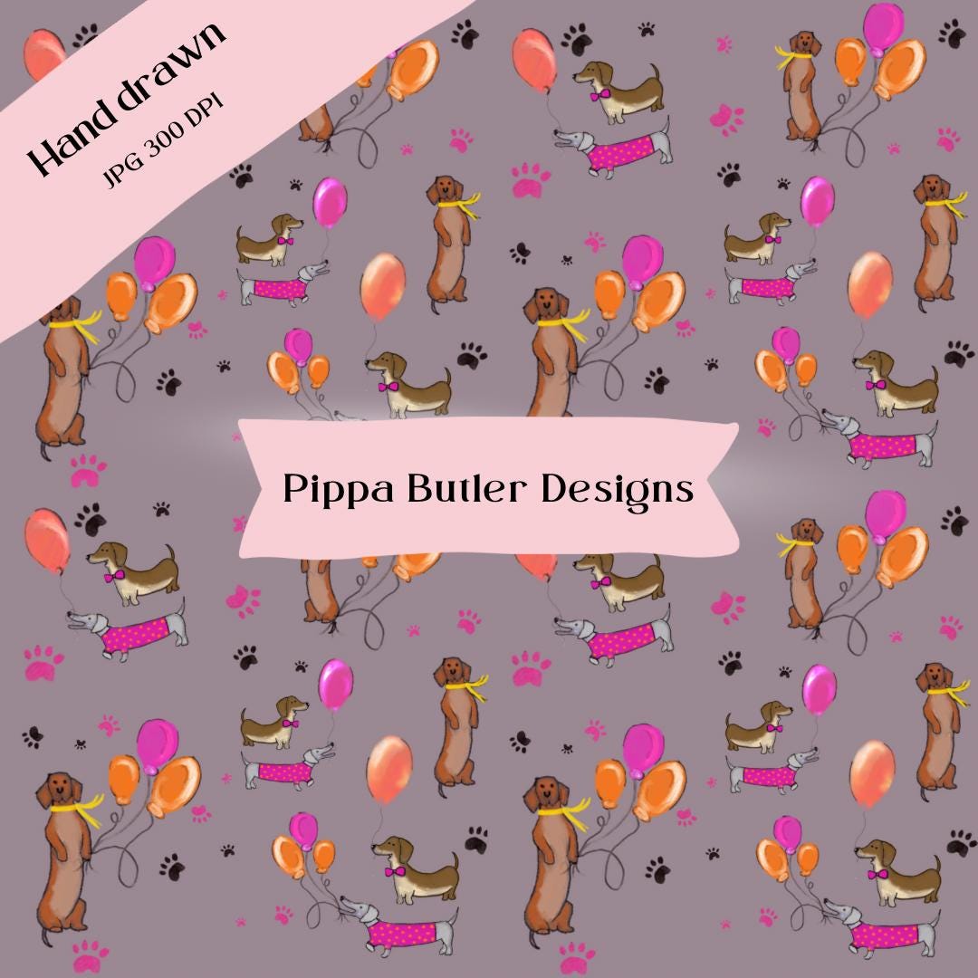 Sausage Dog Party Seamless Pattern. 1 JPG 300 Dpi High Res Digital File ...