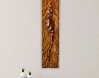 Handcrafted Crocodile Wood Carving | Rustic Wall Decor