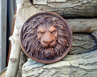 Handcarved Wooden Lion Head Wall Hanging | Office Decor