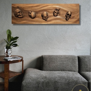 Gothic Skull Panel Sculpture | Dark Wood Wall Hanging Art | Macabre Home Decor Gift | Unique Wooden Gift | Halloween Decor