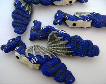 10 Ceramic Beads - Large Blue Dragon - LG212