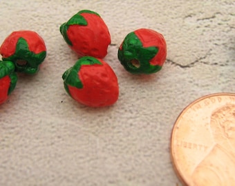 4 Tiny Strawberry Beads - CB239