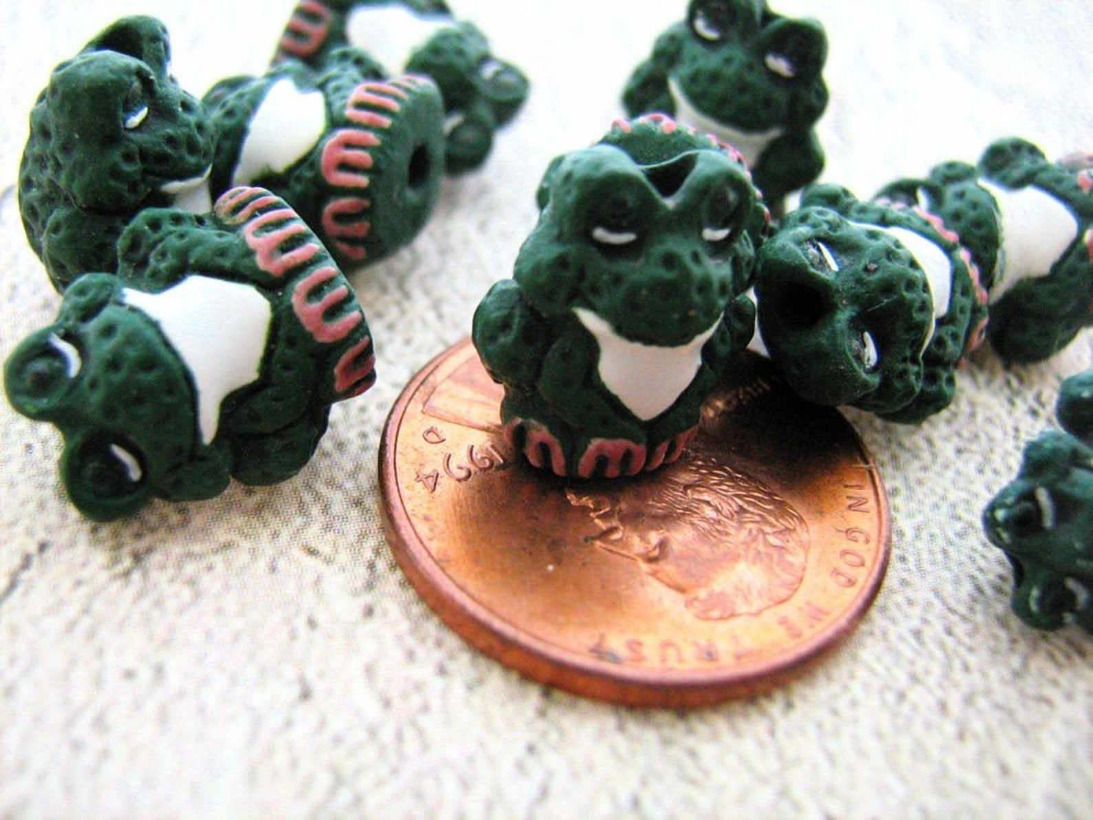4 Tiny Ceramic Animal Beads Dark Green Frog Peruvian Etsy