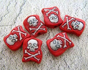 4 Tiny Pirate Flags Beads - red - CB662