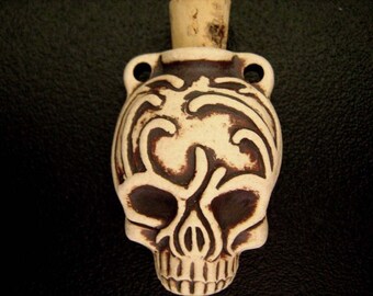 Masked Skull high fired ceramic bottle bead - HFBOT46 - skeleton, peruvian, bead