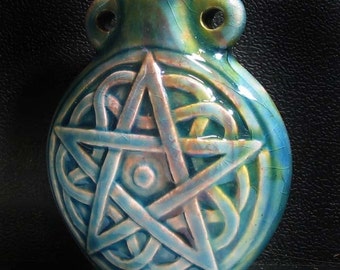Raku Ceramic Bottle Bead - Pentagram - RAKBOT66