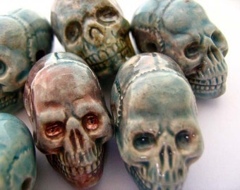 4 Large Raku Skull Beads - long jaw - RAK192