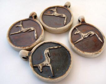 4 Highfired  Egyptian Anubis Pendants/Beads - Ceramic, Peruvian, dog, Mythological - HIFI 170