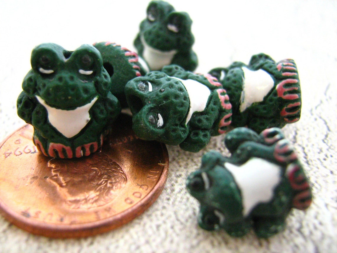 4 Tiny Ceramic Animal Beads Dark Green Frog Peruvian Etsy