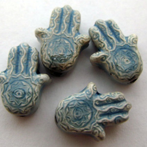 14 Tiny Raku Hamsa Hand Beads -  ceramic beads, peruvian beads, raku beads - CB607