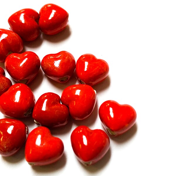 4 Tiny Red Heart Beads - CB887