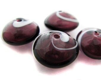 4 Red and White Blown Glass Beads - CG494