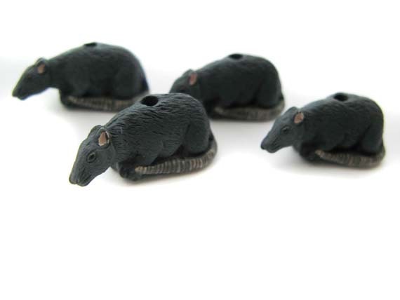 Peruvian Ceramic Cute Grey White Mouse Animal Focal Bead DIY Charm