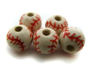 10 Medium Red Baseball beads (10mm)