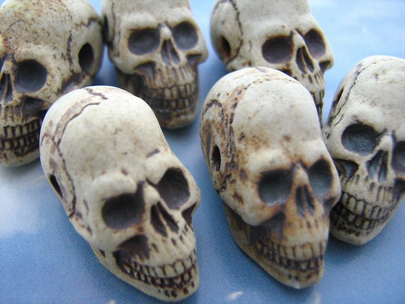 long jaw 4 Large High Fired Skull Beads